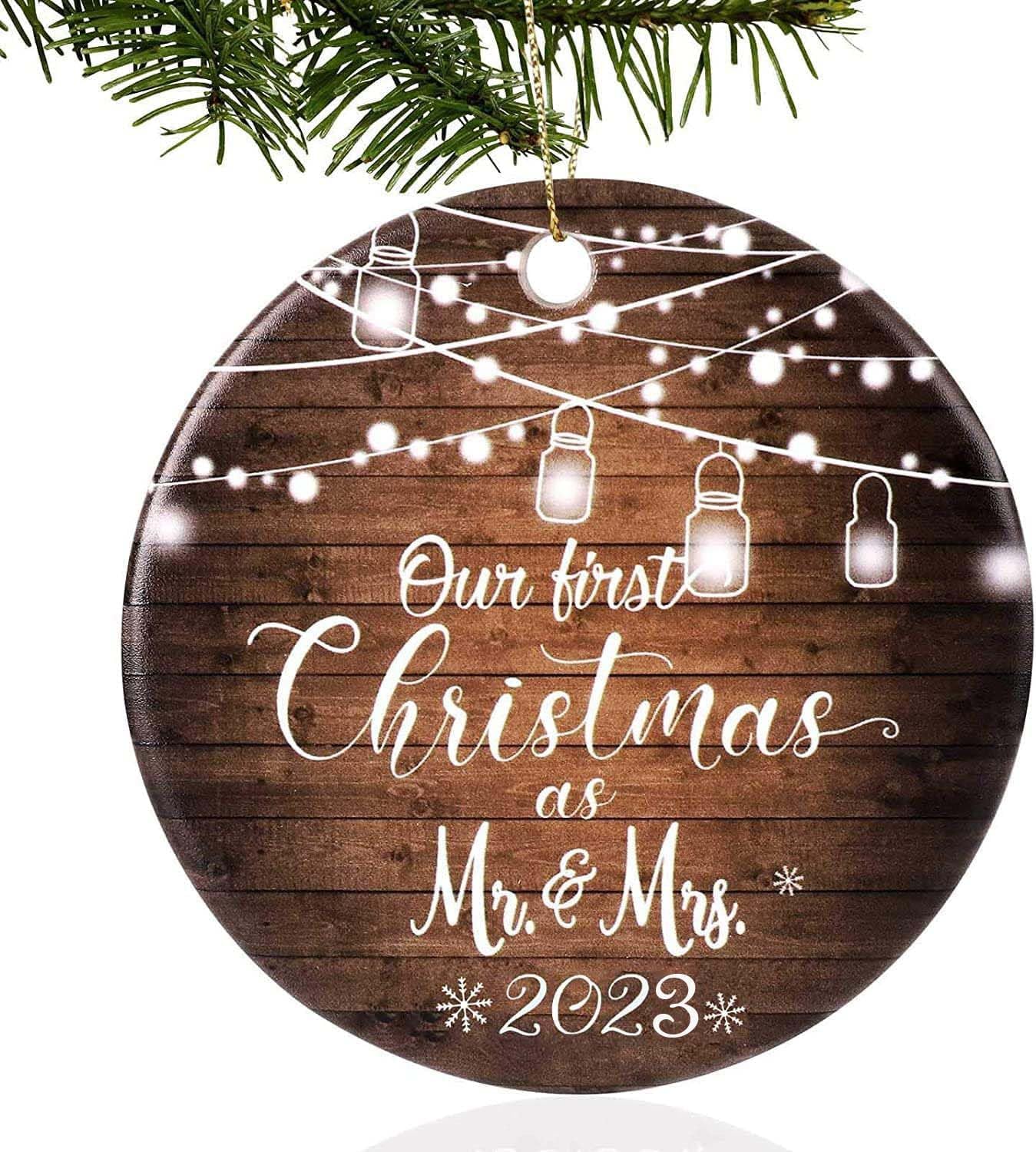 Ornaments - 2023 First Christmas Ornament, Funny Christmas as Mr & Mrs Couple Married Wedding Decoration 2.9