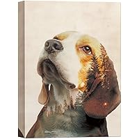 SIGNWIN Canvas Wall Art Wild Dog and Pine Forest Double Exposure Photography Animals Wildlife Digital Art Modern Art Rustic Portrait Edgy for Living Room, Bedroom, Office - 12x18 inches