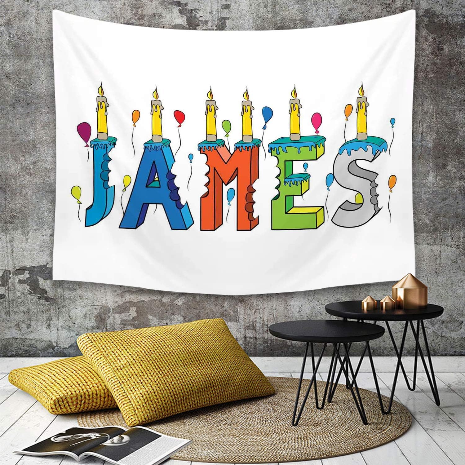 Yaoni Tapestry Wall Hanging James Surprise Party Themed Cheery Letters Of A Popular Male Name Birthday Celebration Multicolor Home Decor Art Tapestries For Bedroom Living Room Dorm Apartment Amazon Co Uk Kitchen Home