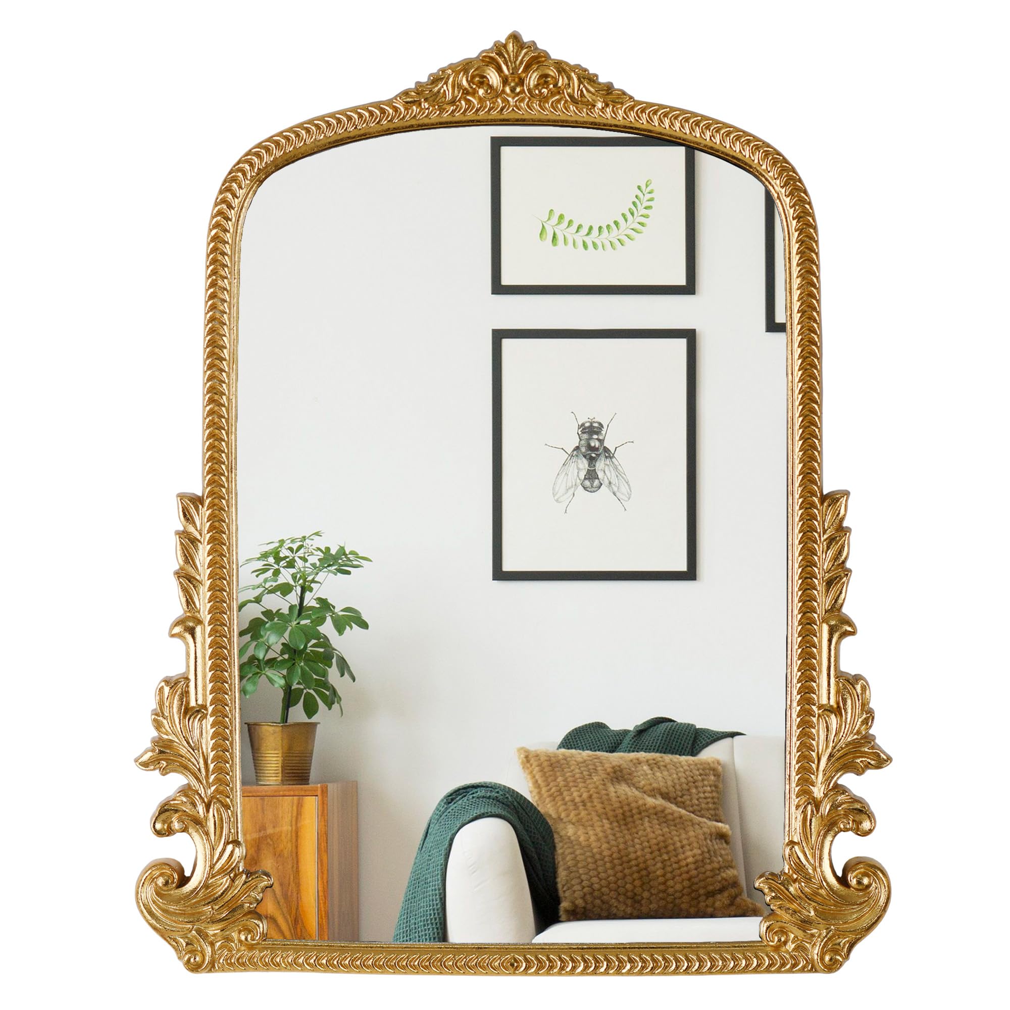 Photo 1 of Gold Arched Mirror (15.9 * 19.8 inches) Ornate Baroque Arch Wall Mirror-for Living Rooms, Hallways, Fireplaces, Bathrooms, Entryways