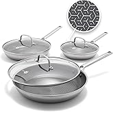 GreenPan Hybrid 6 Piece (8",10" &amp; 12") Stainless Steel Skillets with Lids | APEX Tri-Ply Frying Pans, PFAS-Free Nonstick, Induction &amp; All Cooktop Compatible, Dishwasher &amp; Oven Safe to 850F, Silver
