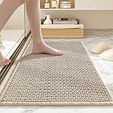 HRILO Bathroom Rugs Non Slip Washable, Super Absorbent Thin Bath Mat for Small Quick Dry Low Pile Bathroom Rug, (Khaki, 24″x16″)