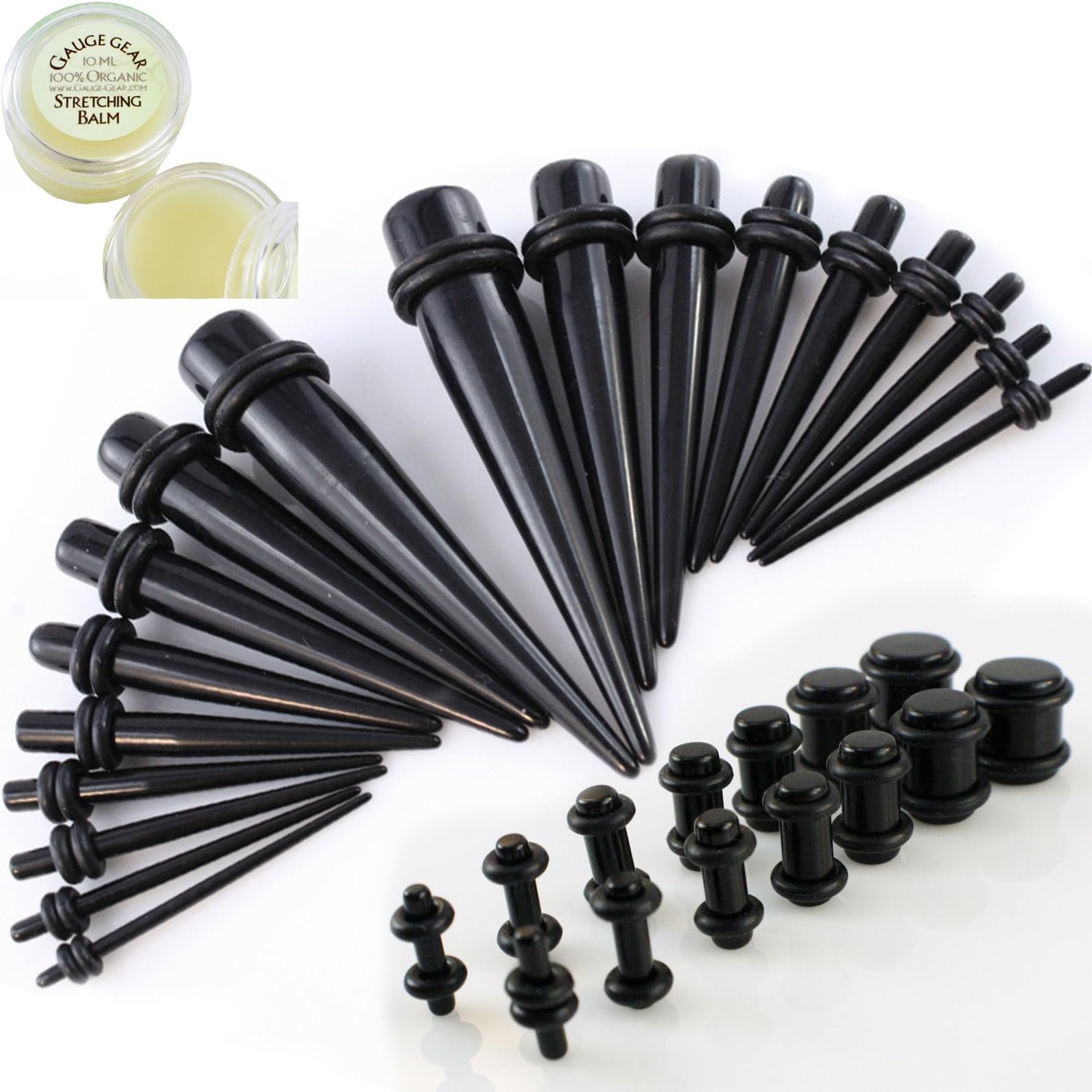 Gauge Gear® Starter Kit 39 Piece Ear Expander Kit- Black Tapers and Black Plug Set