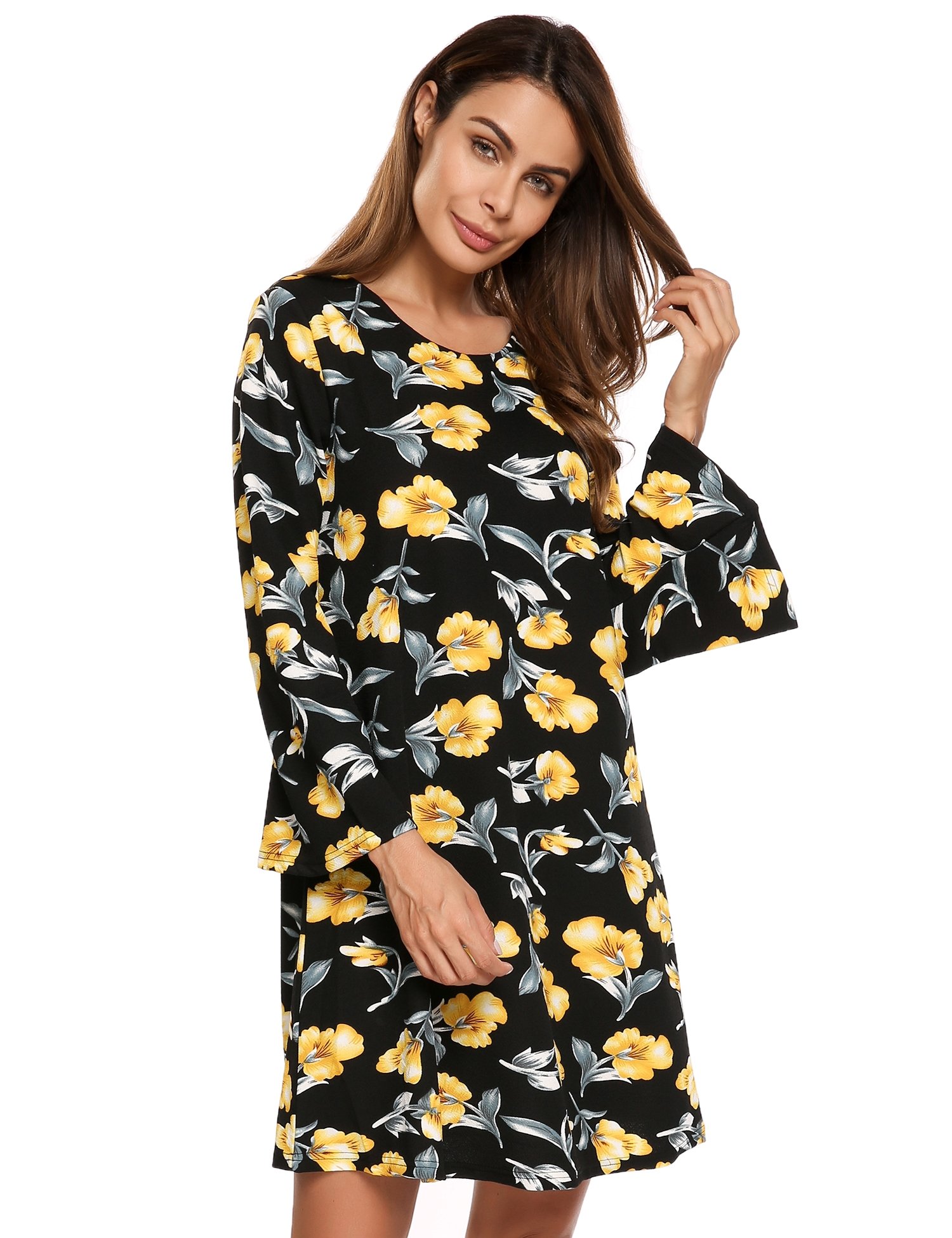 Beyove Women\'s Casual Printed O Neck Long Sleeve Dresses