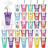 Funnymoom 30 Sets Nurse Appreciation Gifts Bulk, 24 oz Tumblers with Lids and Straws, Thank You Plastic Cups with Cards and Bags for Nurse Staff Holiday Party Favors(Lovely,Bright Colors)