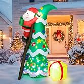 7 FT Lighted Christmas Tree Inflatable with Santa Climbing, Waterproof Xmas Décor with Gift Box, and Kaleidoscope LED Blow Up Holiday Decoration for Outdoor Yard, Lawn & Garden