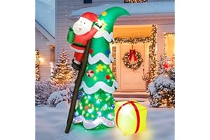 DAWDIX 7 FT Lighted Christmas Tree Inflatable with Santa Climbing, Waterproof Xmas Décor with Gift Box, and Kaleidoscope LED Blow Up Holiday Decoration for Outdoor Yard, Lawn & Garden