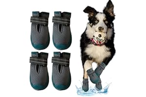 SUPERPAWS Dog Shoes for Large Small Medium Dogs - Breathable Dog Boots for Summer Hot Pavement Waterproof Paw Protector for Outdoor Walking (Gray and green, 1 (width 1.57 inch) for 10-23 lbs)