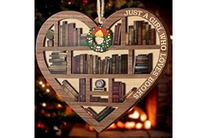 V VIBEPY All Over Printed, Book Lovers Ornaments, Bookshelf Heart Christmas Book Ornament 3.2"x3.5" 2 Layer, Gift for Girl Book Lovers, Gift Idea for Christmas