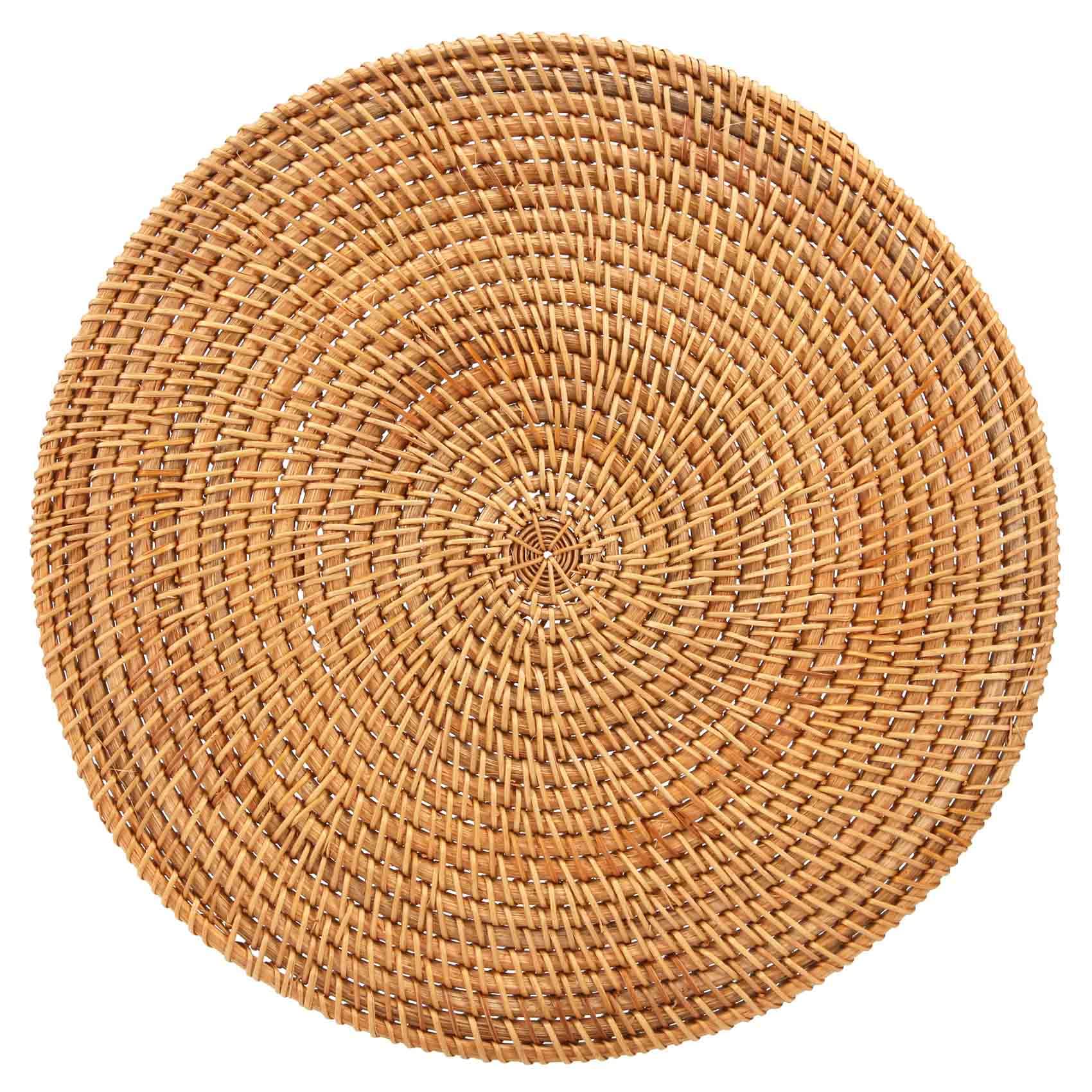 Eleqldwen Handwoven Rattan Placemats,Round Wicker Table Mats, Natural Woven Placemats for Dinner Table,Heat Mats