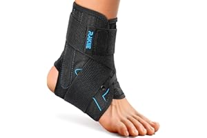 Rakiie Ankle Brace for Women Men, Lace Up Ankle Brace with Reinforced Metal Support and 3D Silicone Pad, Lightweight Ankle Stabilizer for Running, Basketball, Volleyball, Achilles, Tendon, Sprain, Blue M (8"-9"/9"-10")