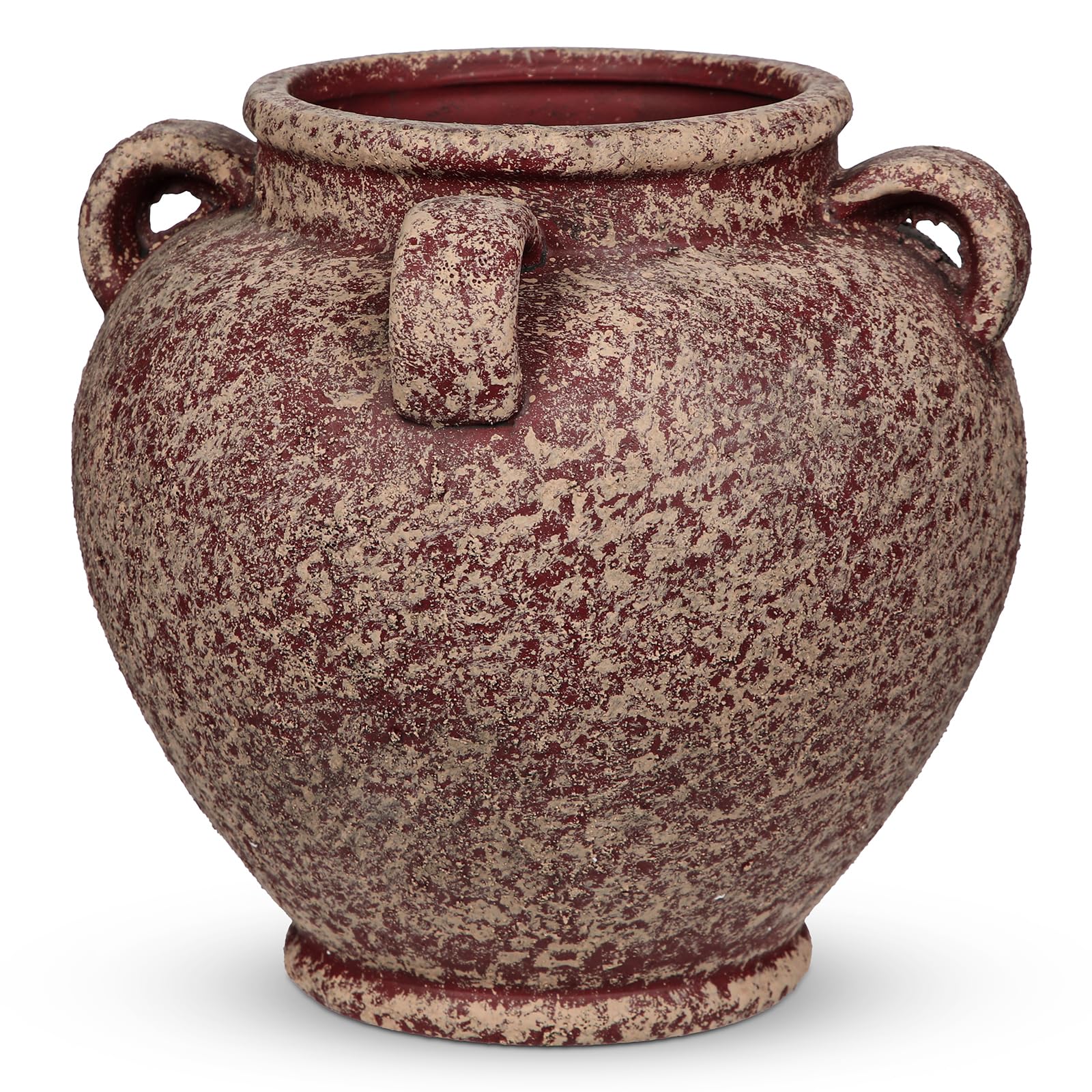 Oairse Rustic Ceramic Vase with Handles – Antique-Style Red Farmhouse Pottery Decorative Urn for Table Centerpiece, Mantel, Shelf, or Entryway Home Décor
