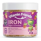 Vitamin Friends - Vegan Multivitamin &amp; Iron for Kids - Daily Nutritional Support Gummies w/Ferrous Fumarate B-Complex, Vitamin C, Zinc, Biotin - Body Function &amp; Anemia - Strawberry, (60 Day Supply)