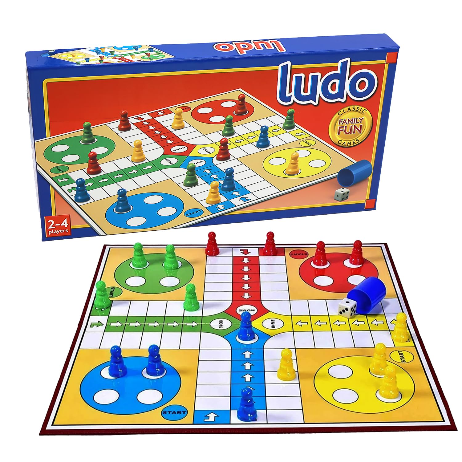 Navoys Classic Ludo Board Game for Children Adults, Foldable Checkers Set with Instructions Included, Traditional Family Game, Plastic, Multicolour, 36 cm