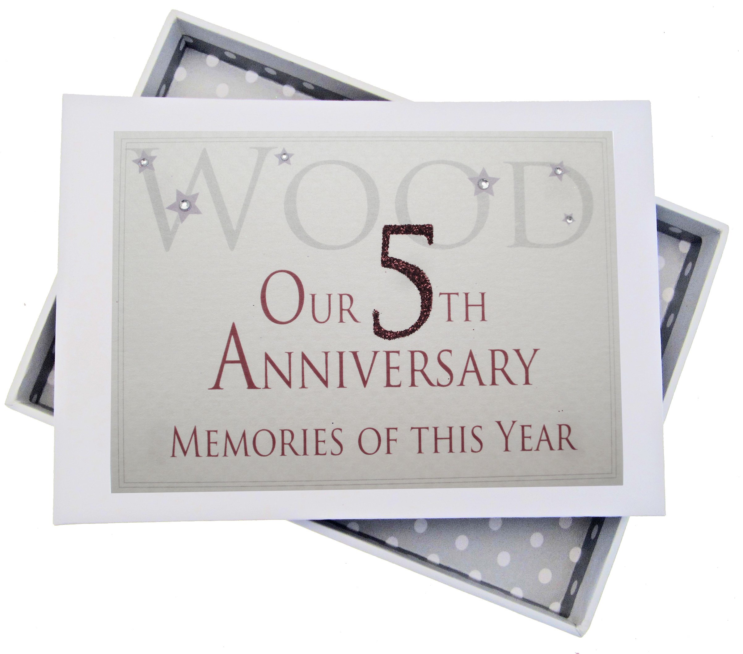 White Cotton Cards 5th Wood Anniversary Memories of This Year, Tiny Album, Glitter & Words, 12.5x17.5x2.5 cm