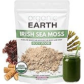 Organic Earth Irish Sea Moss Powder 8oz - Wildcrafted Sea Moss Organic with Bladderwrack & Burdock Root Powder - Thyroid, Digestion Support & Healthy Skin - USDA Certified Organic