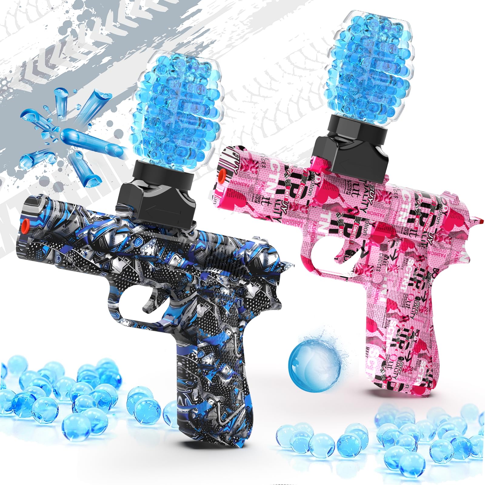 Photo 1 of Gel Ball Blaster Guns 2 Pack, Small Manual Splat Orby Gun, Splatter Blaster for Adults, Outdoor Activities Shooting Games for Backyard, Garden& Lawn, for Ages 14+ Year Old