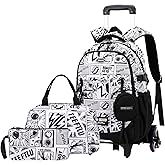 ZHANAO Boys Rolling Backpack Classic Trolley Bookbags for Kids Multiple Pockets Backpack with Wheels Schoolbag for Students