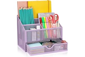 Banshou Desk Organizer Office Accessories,Upgraded Multi-Functional Mesh Desk Organizer with 4Compartments and 1Drawer for Home,Office,School,Workshop,Kitchen(Purple)