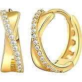 LMQLMK Dainty Gold Hoop Earrings for Women 14K Gold/Silver Plated Small Cubic Zirconia Huggie Hoop Earring X-shaped Earring