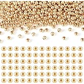 Pandahall 400Pcs 14K Gold Plated Spacer Beads 4mm Round Smooth Loose Beads Seamless Smooth Metal Beads DIY Bracelet Necklace Earring Jewelry Craft Making