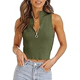 Imily Bela Womens Summer Zipper Knit Crop Tops Going Out Sweater Tank Fashion Sexy Y2k Sleeveless Shirts
