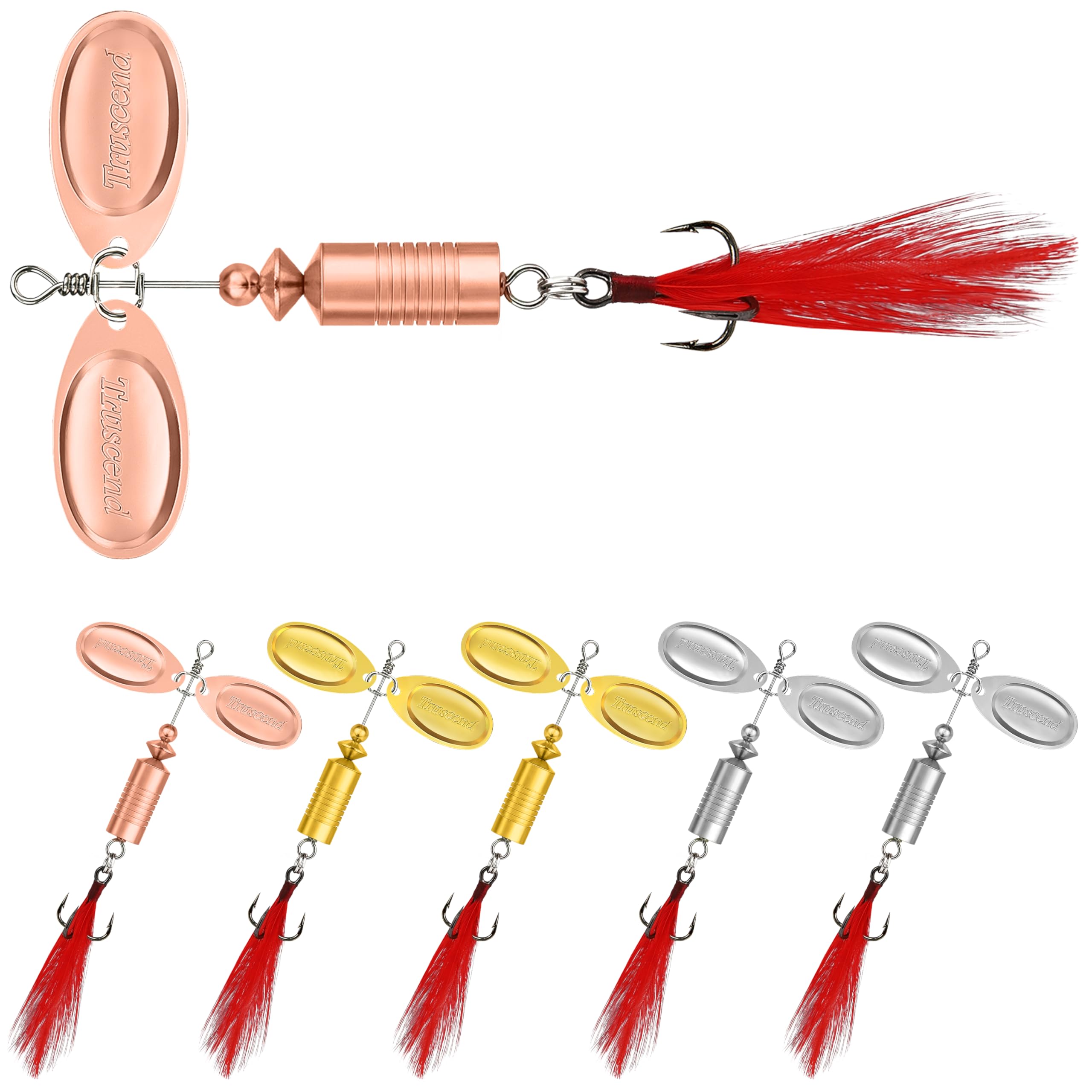 TRUSCEND Fishing Jigs with Unique Two-way Spinning Spoons System, Well-made Rooster Tail Fishing Spinner Lure with Flash Copper Body & Blade, Freshwater Crappie Jigs, Blade Bait for Bass Walleye Trout
