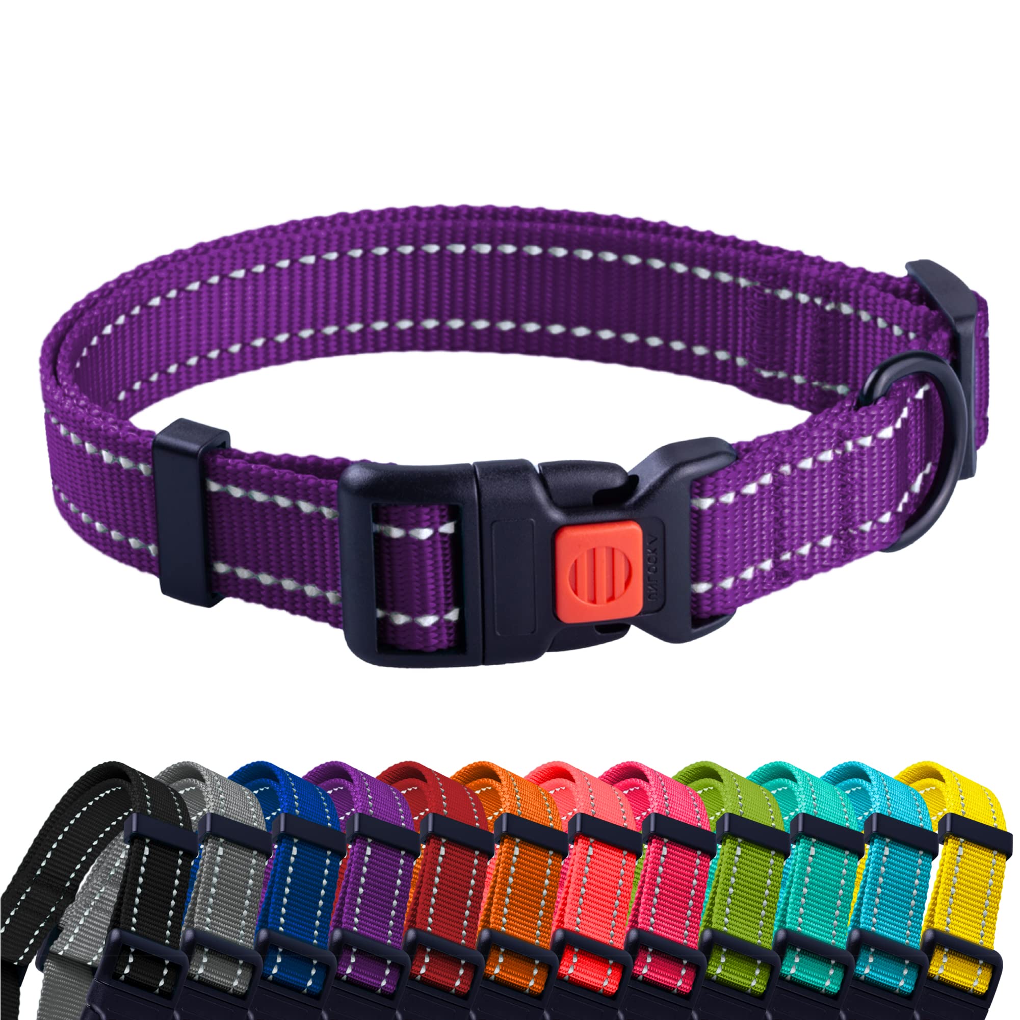 CollarDirect Reflective Dog Collar for a Small, Medium, Large Dog or Puppy with a Quick Release Buckle - Boy and Girl (Purple, 10''-13'') — image 1