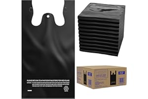 ACYPAPER, Black T-Shirt Bags in Bulk - 1000 Count - (11" x 6" x 21") - Restaurant Carryout Bags