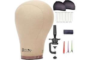 BHD BEAUTY Cork Canvas Block Mannequin Head Wig Display Styling With Mount Hole 22"(Canvas Head+Head Stand+T Pins+C Needles+W