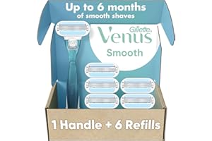 Gillette Venus Smooth Women’s Razor Handle + 6 Refills with Soft-Grip Gel Handle, Holiday Gifts for Women