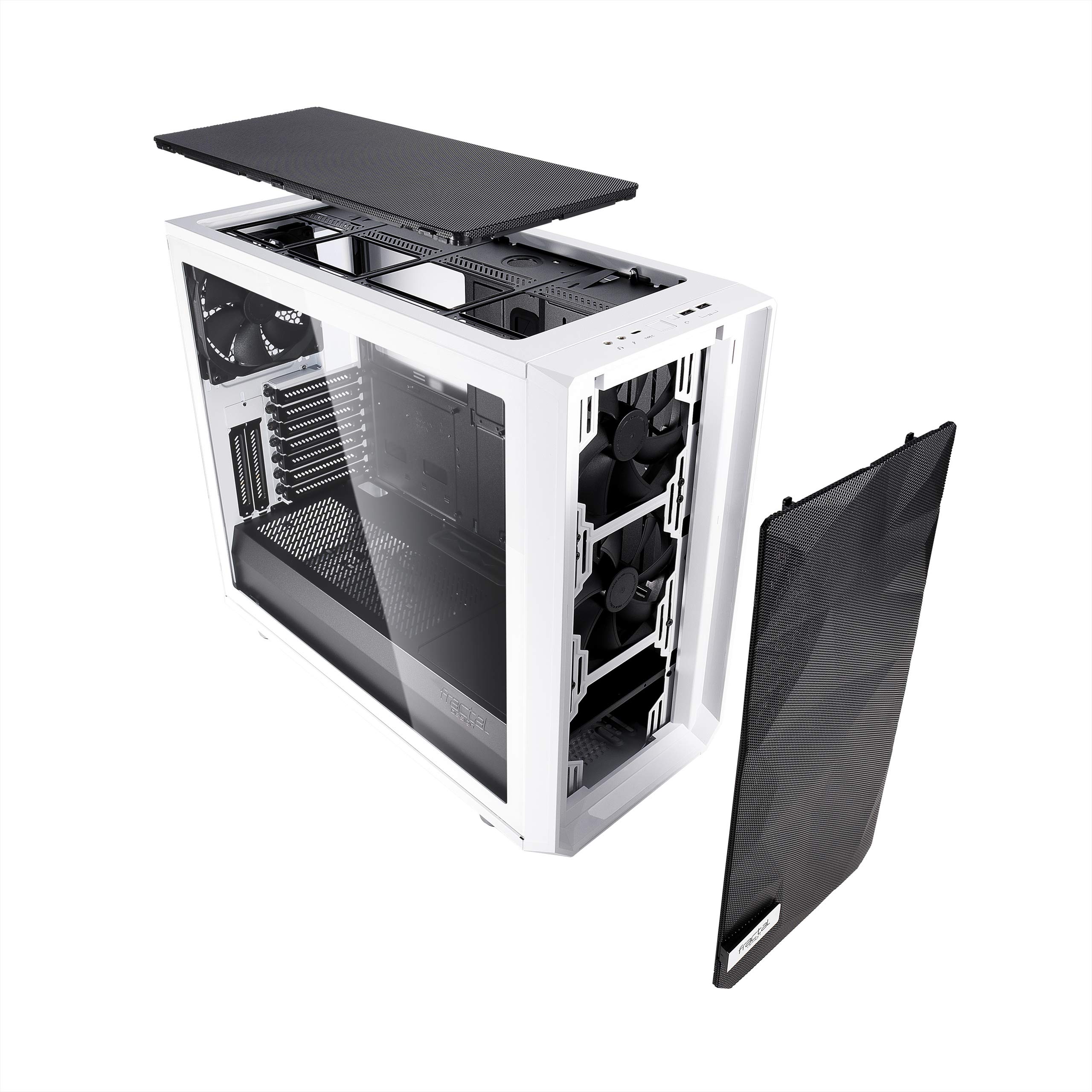 Fractal Design Meshify S2- Mid Tower Computer Case- Airflow/Performance- 3X Silent Fans and Nexus Hub Included- PSU Shroud- Modular Interior- Water-Cooling Ready- USB Type C- White Tempered Glass