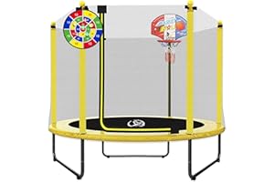 LANGXUN 60" Trampoline for Kids, 5ft Toddler Mini 6-in-1 Trampoline Indoor Outdoor with Swing, Basketball Hoop, Dart Board, Rings, Christmas Toys Birthday Gifts for Girls Boys