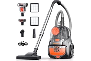 Aspiron Canister Vacuum, Upgraded 1600W Bagless Canister Vacuum Cleaner, Auto Cord Rewind, H13 HEPA Filter, 4Qt Large Capacit