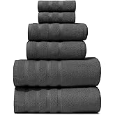 Hearth & Harbor Bath Towels for Bathroom - 100% Ring Spun Cotton Luxury Bathroom Towels - Soft & Highly Absorbent Bath Towels Set, 6 Piece Set, Gray