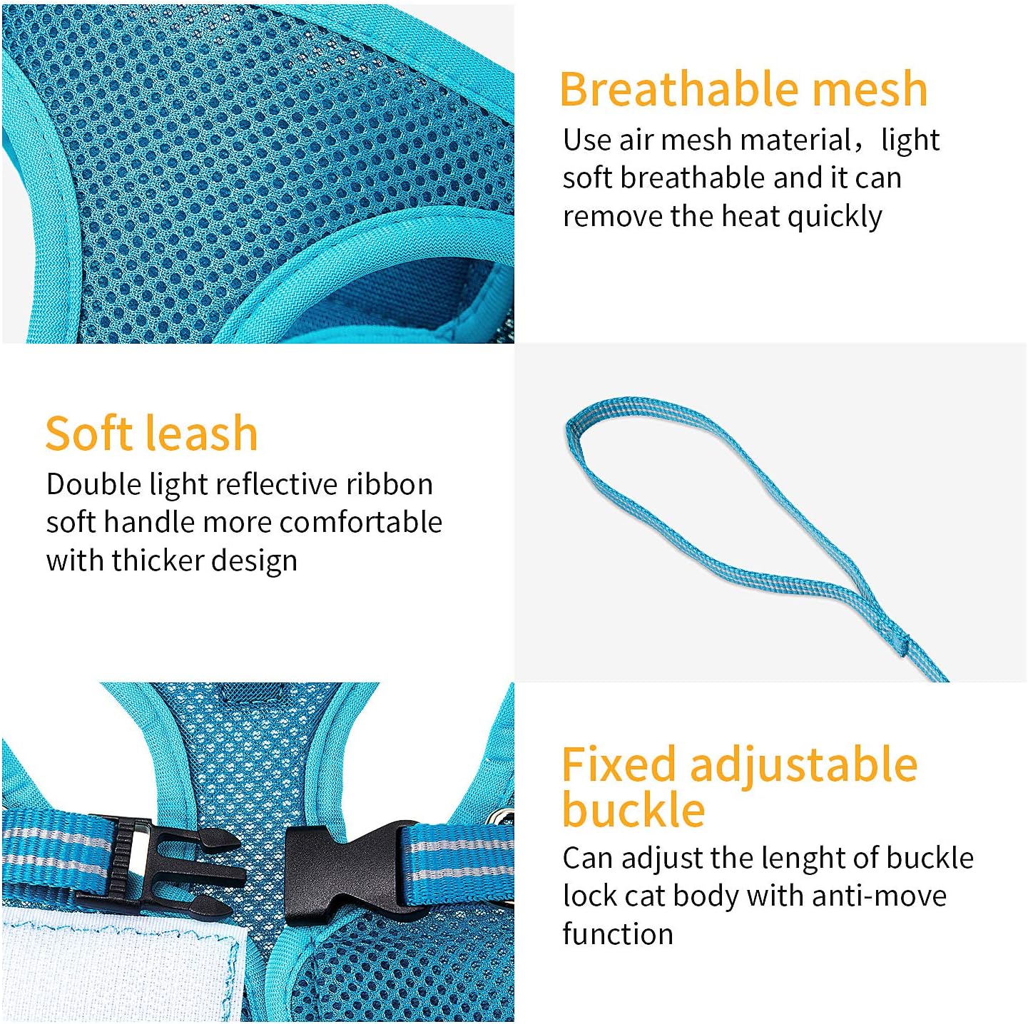 Geyoga 2 Sets Cat Outdoor Walking Harness Set with Leash Reflective Cat