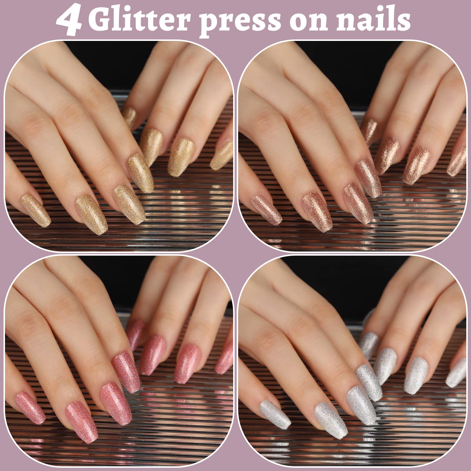 Teenitor Press on Nails,288PCS Matte Press on Nails Medium Length, Acrylic Fake Nails Full Cover, Ballerina Coffin Press on Nails,Glitter Press On False Nails - Image 4