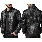Men’s Exotic Black Crocodile Embossed Genuine Cowhide Leather Biker Jacket Stylish Alligator Texture Motorcycle Jacket