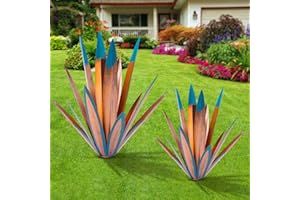 Homight Metal Agave Plants Outdoor Decor Mexican Yard Art Plants Garden Decor for Outside Metal Art Flowers Gifts for Butterflies Bees Birds for Gifts (1big&1small)