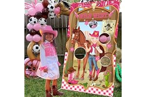 SERENCATCHER Cowgirl Toss Game, Western Cowgirl Cowboy Game Backdrop Pink with 3 Bean Bags for Kids, Wild West Last Rodeo Cowgirl Birthday Bachelorette Party Decorations Outdoor Indoor Games Family Class Activity