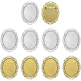MECCANIXITY 10 Pcs Cabochon Brooch, 40x30mm Alloy Findings Trays Oval Pins, Vintage Setting Brooch Pins for DIY Jewelry Making Pendants Photo Craft, Vintage Style, Silver/Golden