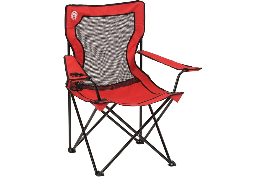 Coleman Broadband Mesh Quad Camping Chair with Carry Bag & Cup Holder, Cooling Mesh Back with Adjustable Arms, Great for Camping, Tailgating, Firepits, Patio, & More