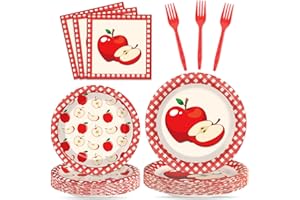 Qyeahkj 100 Pcs Apple Party Supplies Back to School Plates and Napkins Fruit Themed Decorations Apple Birthday Tableware Set Disposable Dinnerware Decor Serves 25 Guests