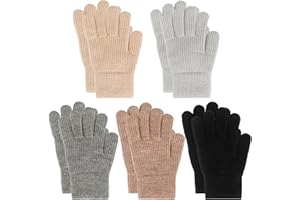 QKURT 5 Pairs Kid's Winter Magic Gloves, Winter Stretchy Thermal Full Finger Knitted Gloves for Boys & Girls, Unisex, Ages 6-
