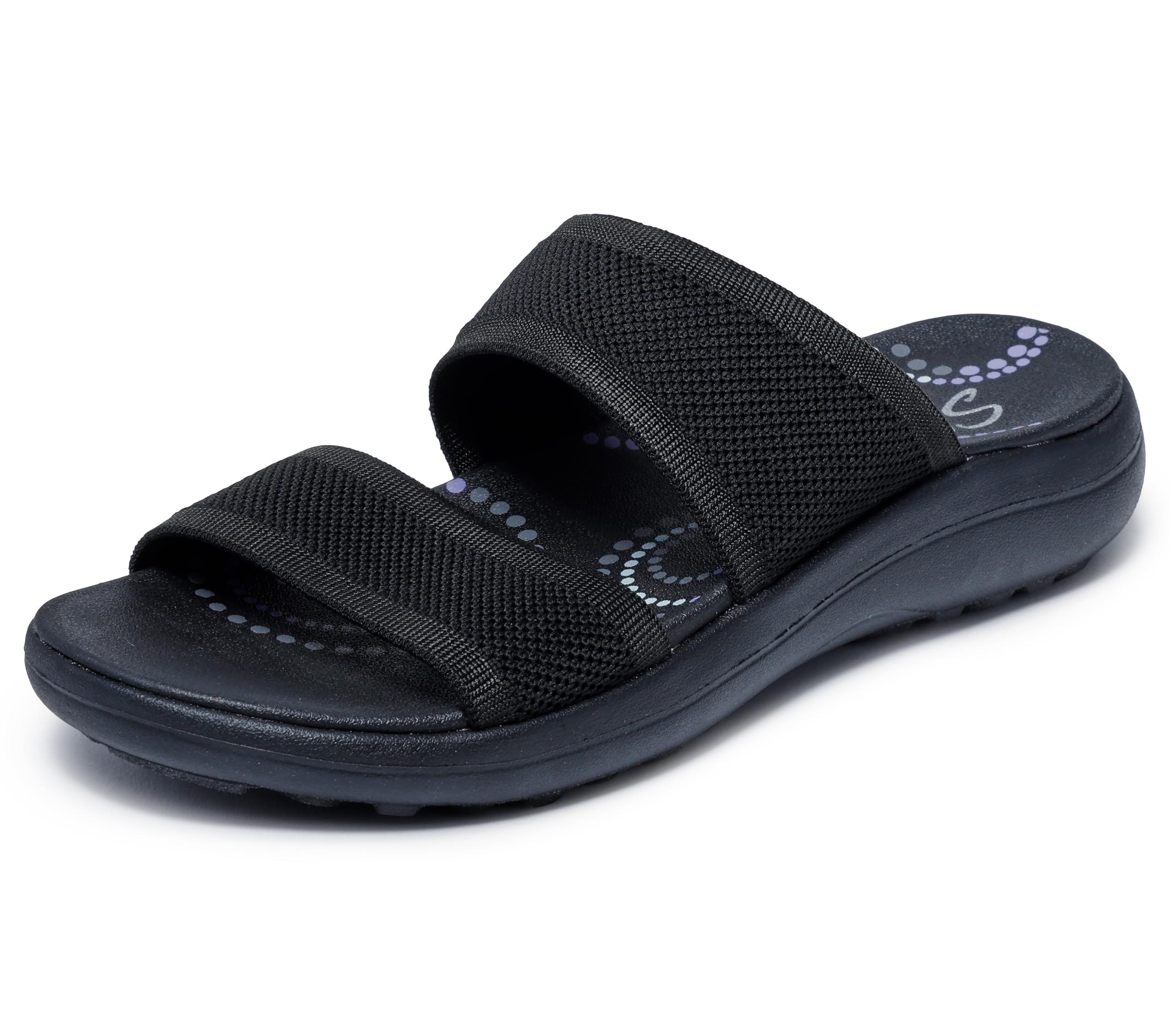 Photo 1 of Skechers Women's SPORTY SLIM, Double Band Knit Slide, Black/Black, 9M