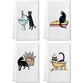 DETIHO Black Cat Hand Towel Set of 4, Funny Bathroom Cat Decorative Towels, Black Cats Gifts for Kids Friends Girls Teacher Adults, 16×24 Inch (A15)