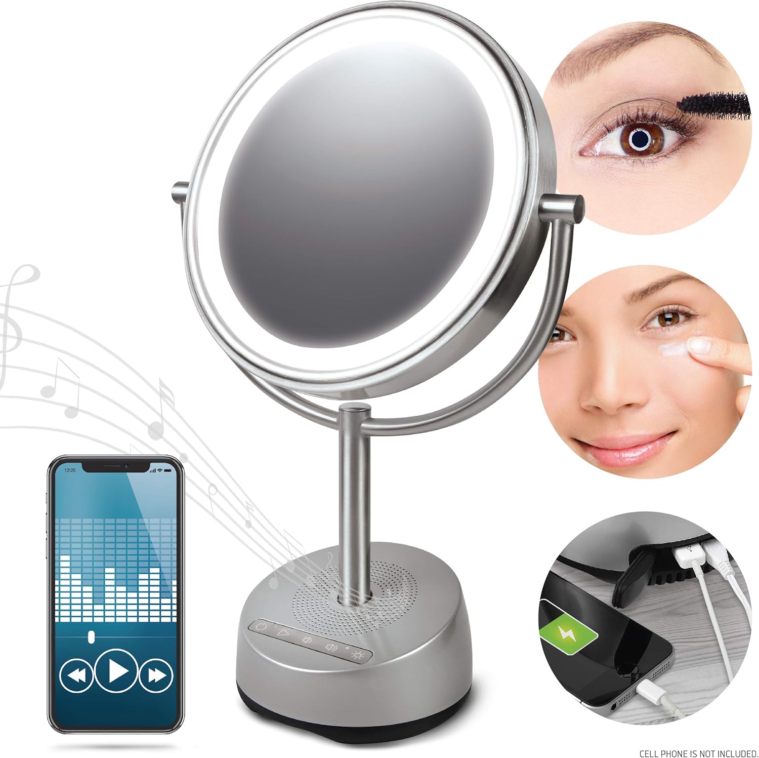 Sharper Image Bluetooth Vanity Makeup Mirror With Wireless Music Streaming Led Light And Phone Charging Port Amazon Ca Home Kitchen