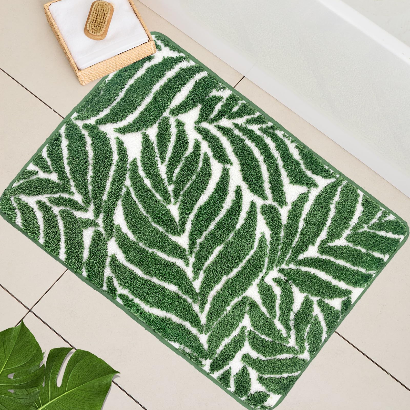 Homantic Green Bath Mat - Dark Green Bathroom Rug 45 x 65cm