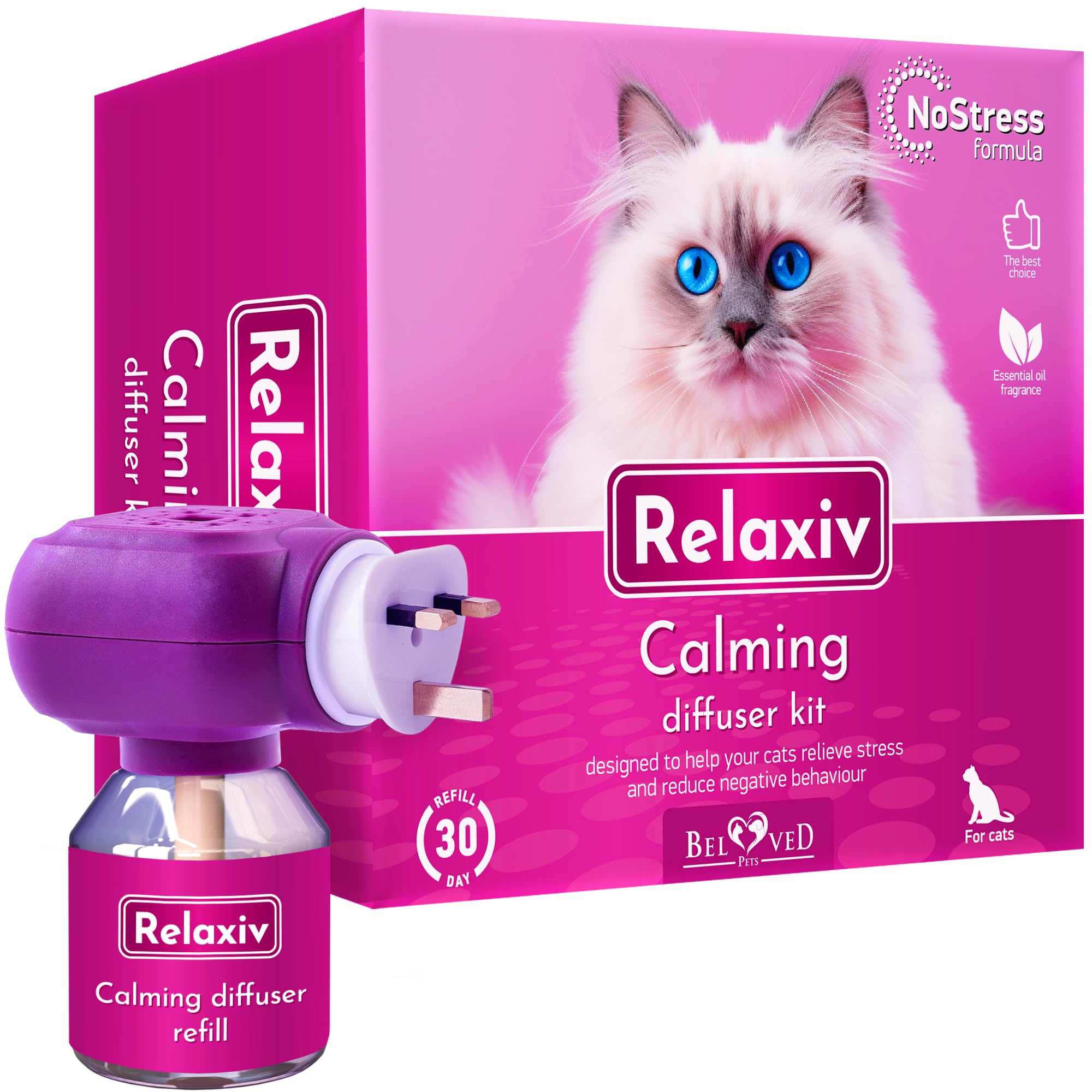Beloved Pets Cat Calming Diffuser & Pet Anti Anxiety Products - Feline Calm Pheromones Plug in & Cats Stress Relief Comfort Helps with Pee, New Zone, Aggression (1 pack (1 Diffuser + 1 Refill))