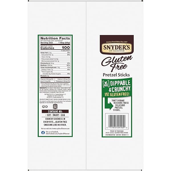 SNYDER’S OF HANOVER GLUTEN FREE PRETZEL STICKS, 100 CALORIE INDIVIDUAL PACKS, 24 CT
